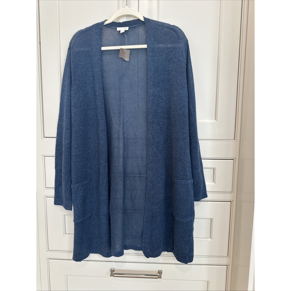 NWT J Jill Sweater Womens XL P Linen Blend Cardigan Duster Open Kimono Lagenlook